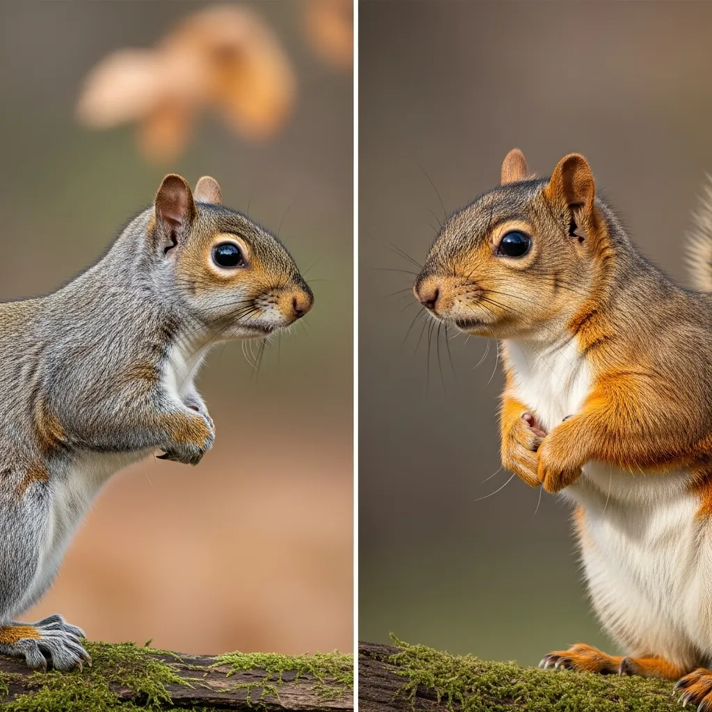 Size and color comparison of Eastern Gray and Fox Squirrels.