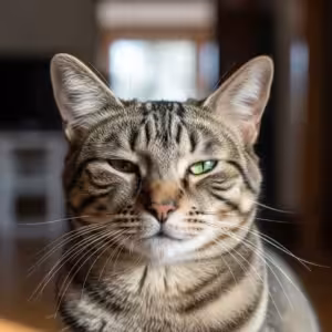 Content cat with soft eyes, ears forward, relaxed body.