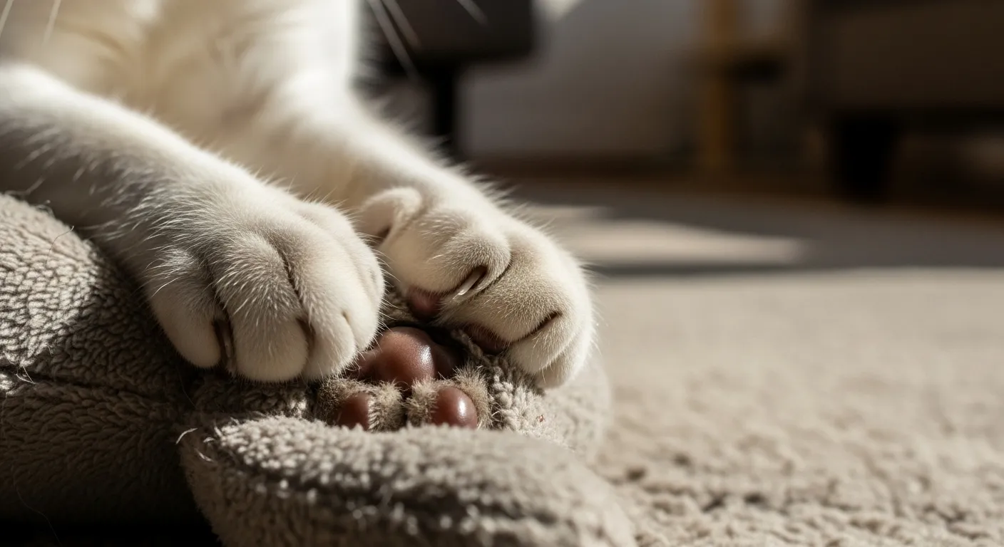 Cat paws kneading, scent glands visible.