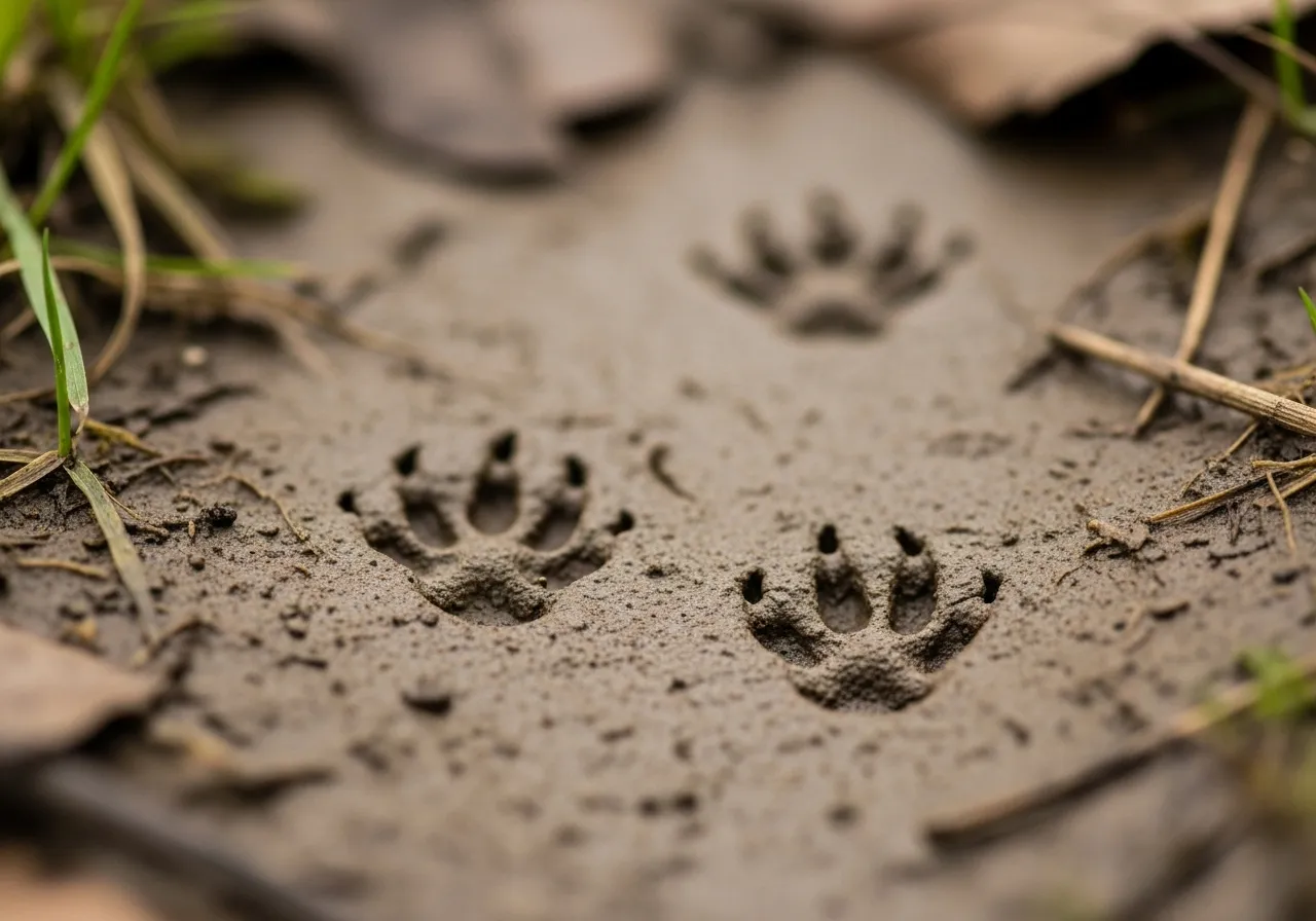 Mammal tracks indicating recent presence.