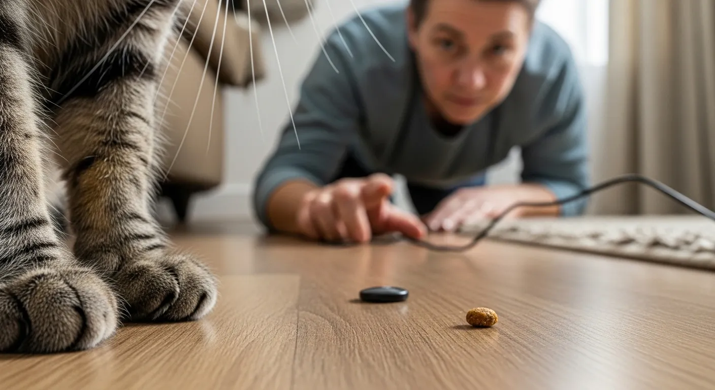 Person's eye view of a home, checking for pet hazards.