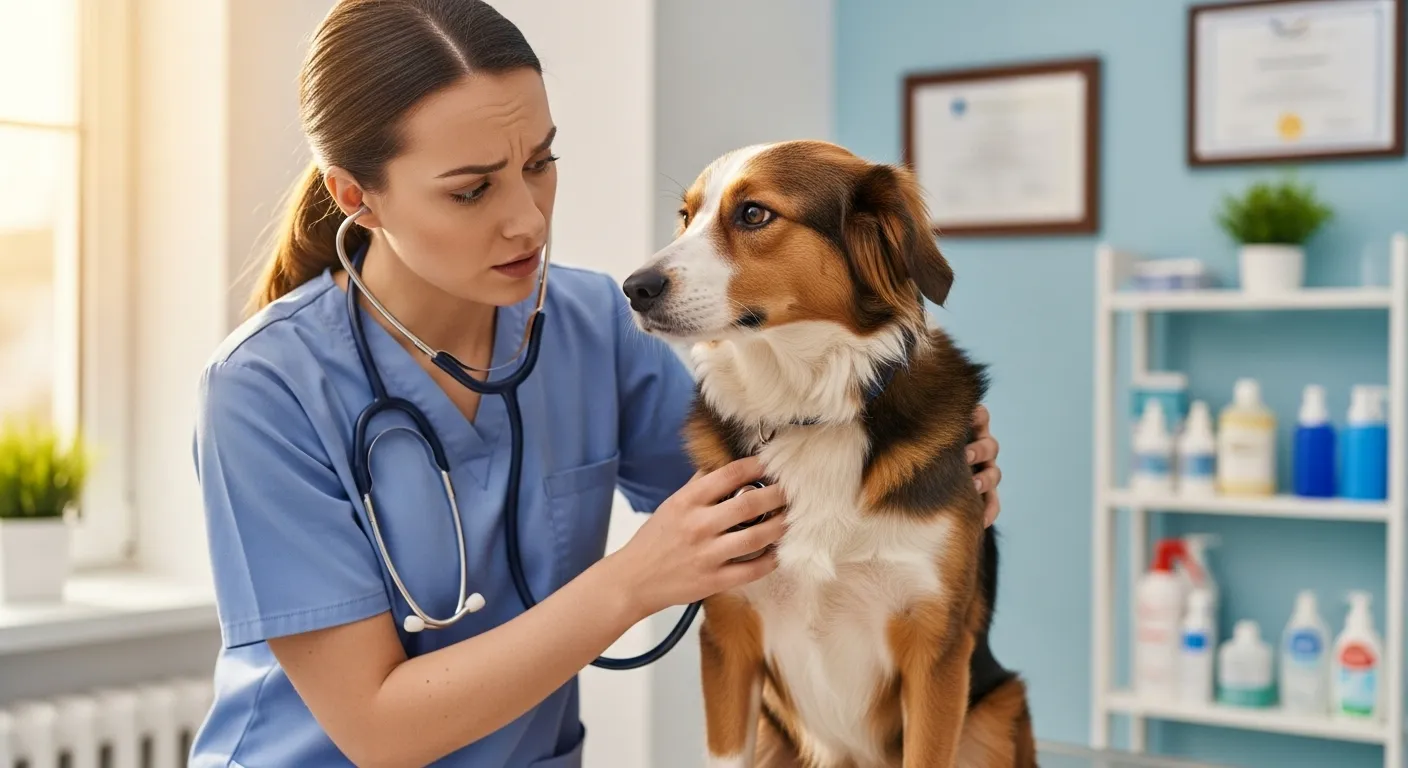 Veterinarian examining a dog after potential poisoning.