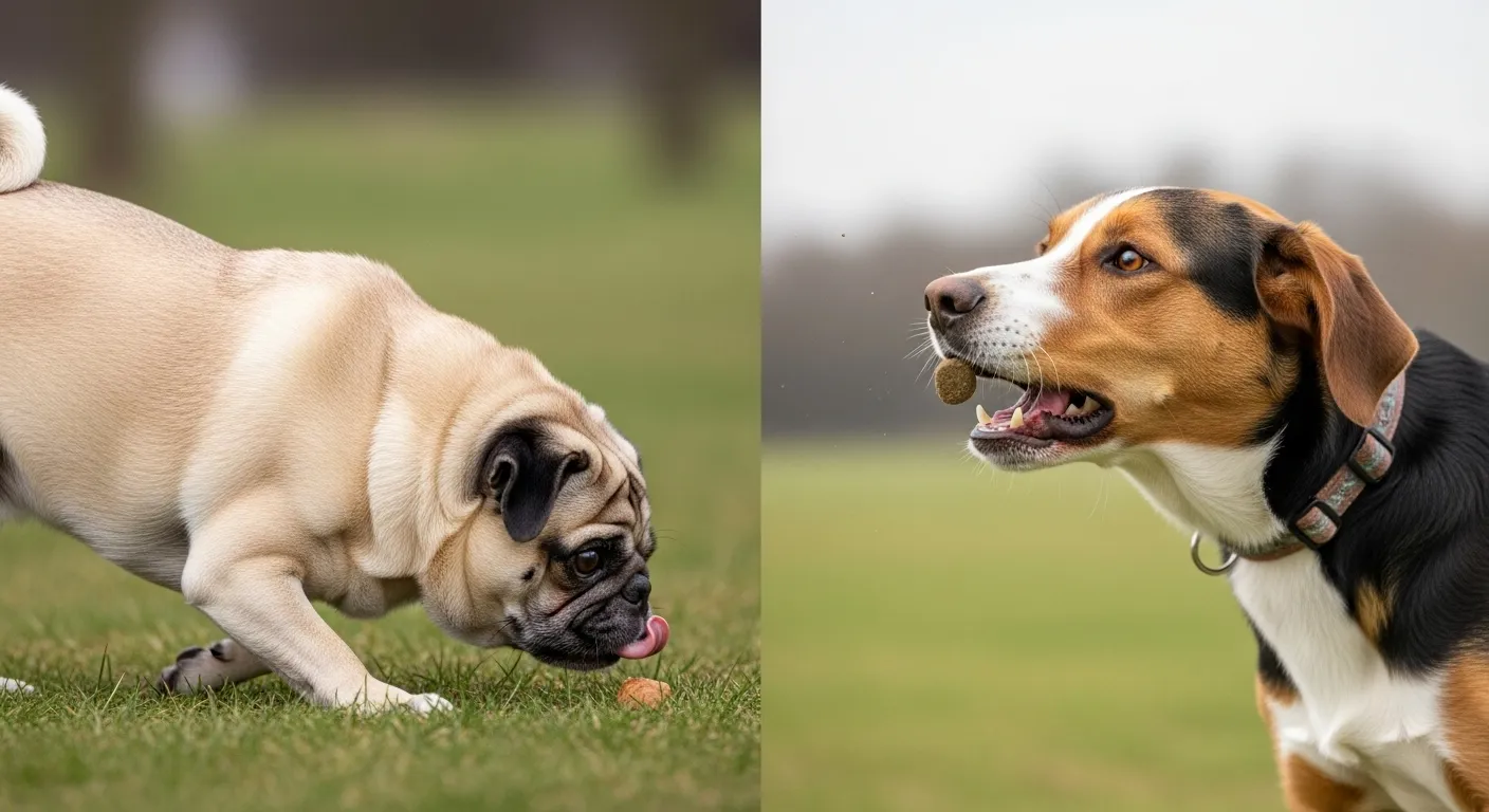 Comparison of a purebred dog with a health issue and a healthy mixed-breed dog.