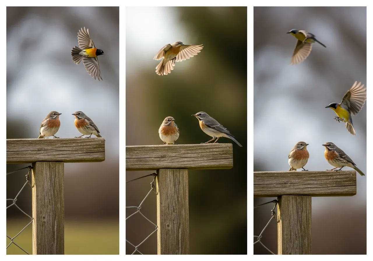 Comparison of bird activity levels at different times of day: sunrise, midday, and late afternoon.