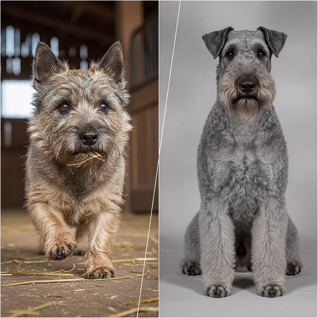 Collage of working terrier and show terrier highlighting differences.
