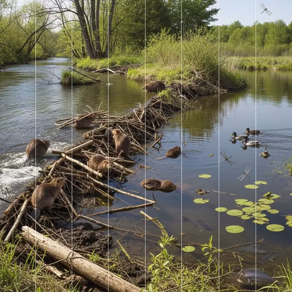 Time-lapse of beaver dam transforming stream to pond.