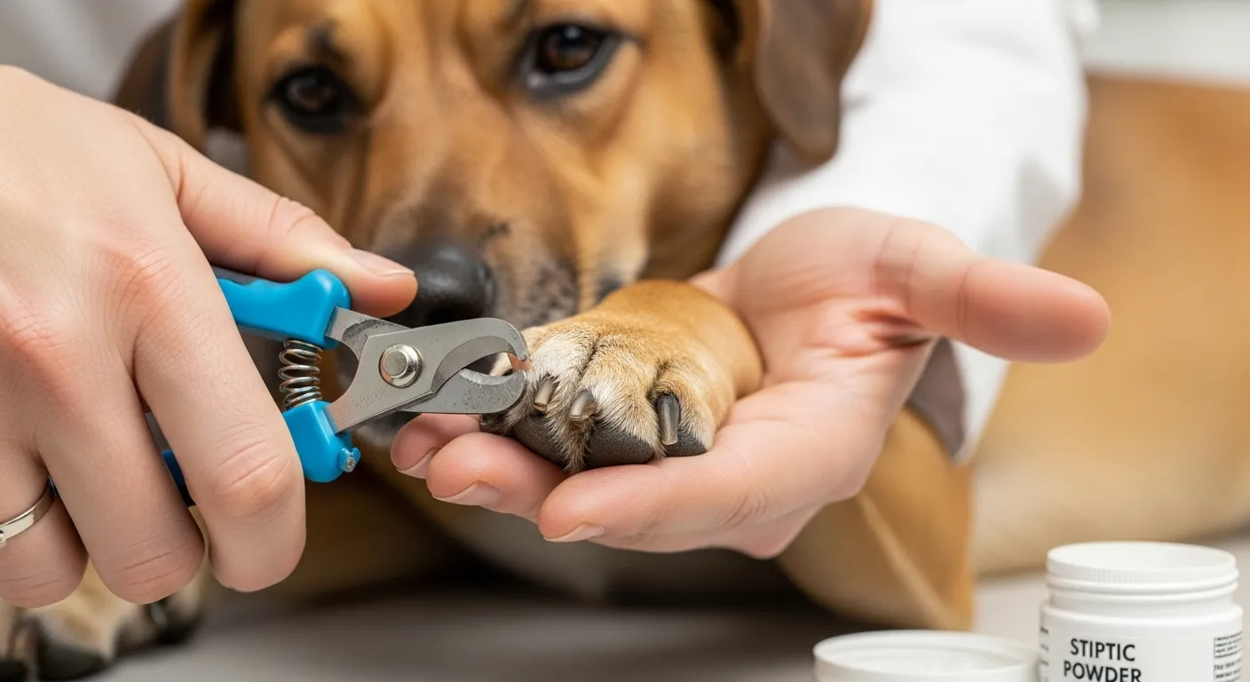 Vet trimming a dog's nails.