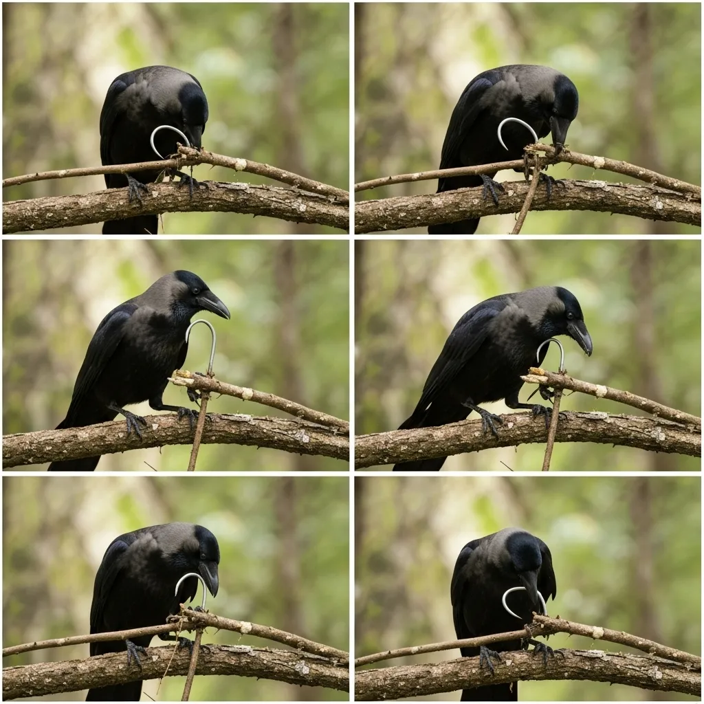 Crow making a hook from a twig.
