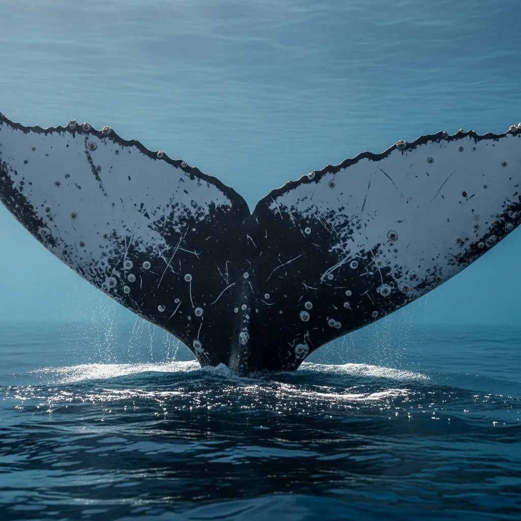Humpback whale fluke diving.