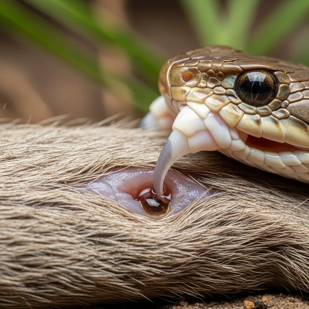 Snake fangs injecting venom.