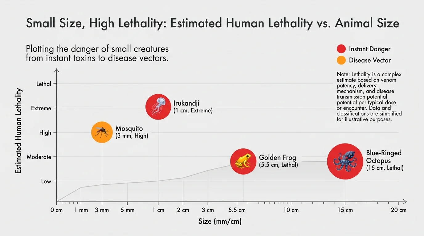 A chart comparing various small animals by their size and how lethal they are to humans.