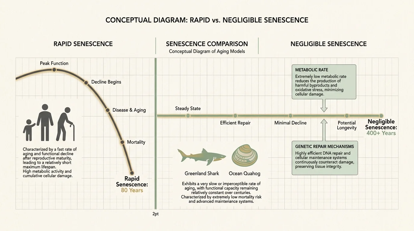 A clean data diagram comparing the 80-year human lifespan to the 400-year lifespan of long-lived marine species.